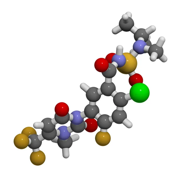 Molekuła Herbicydu Saflufenacyl Renderowanie Atomy Reprezentowane Jako Sfery Konwencjonalnym Kodowaniem — Zdjęcie stockowe