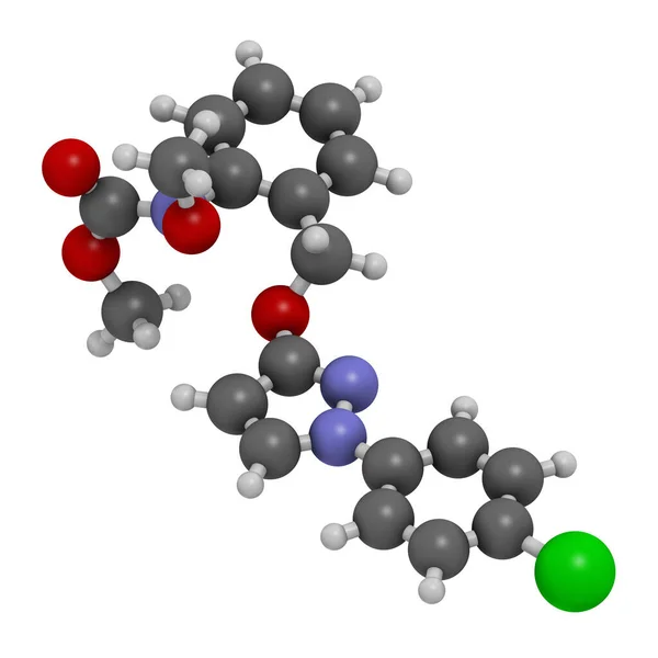 Pyraclostrobine Fungicide Molecuul Weergave Atomen Worden Weergegeven Als Bollen Met — Stockfoto