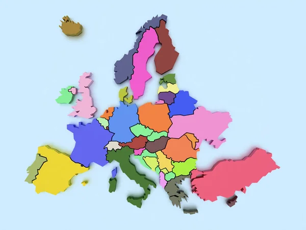 Vykreslení Mapy Evropy Modrém Izolovaném Pozadí — Stock fotografie