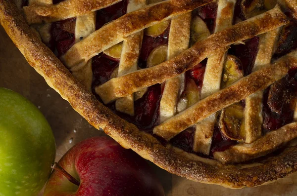 Plan Grand Angle Tarte Aux Pommes Maison Délicieuse Fraîche — Photo