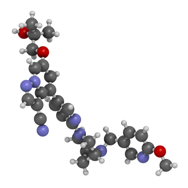 Molécula Selpercatinib Para Medicamentos Contra Cáncer Representación Los Átomos Representan — Foto de Stock