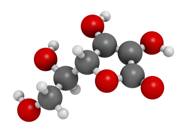 Erythorbinsäure Lebensmittel Konservierungsstoff Molekül Antioxidans Rendering Atome Werden Als Kugeln — Stockfoto