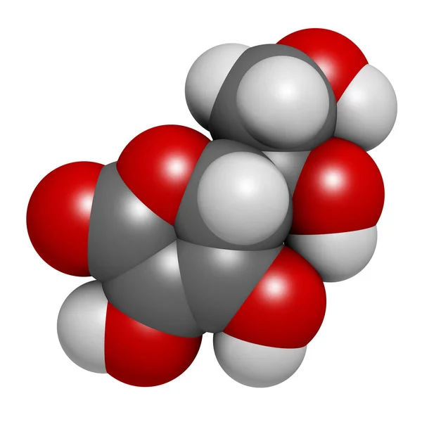 乳酸食品防腐剂分子 抗氧化剂 3D渲染 原子被表示为具有常规颜色编码的球体 — 图库照片