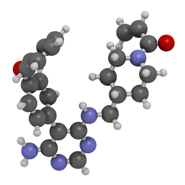 Molécula Droga Evobrutinib Renderização Átomos São Representados Como Esferas Com — Fotografia de Stock