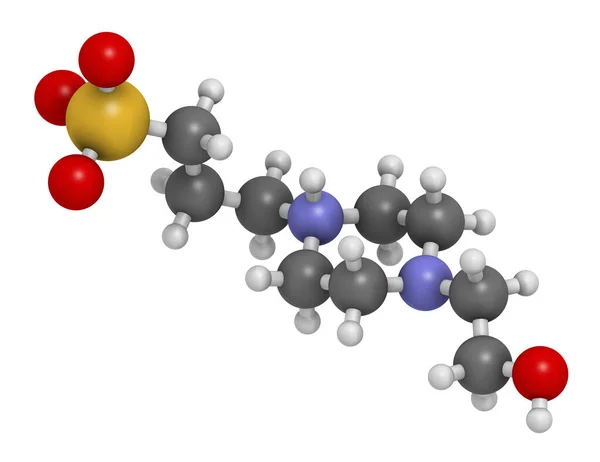 Hepps Buffertmedelsmolekyl Återgivning Atomer Representeras Som Sfärer Med Konventionell Färgkodning — Stockfoto