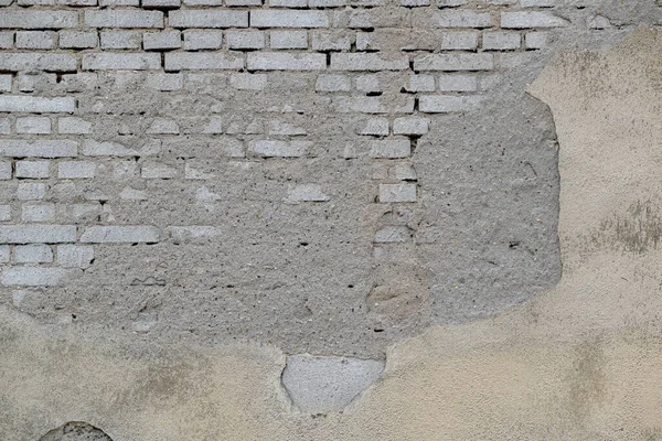 Vieux Mur Briques Grises Avec Des Fissures Couvercle Beige Sur — Photo