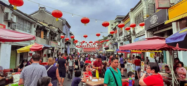 Georgetown Malaysia Jul 2021 Crowdy Streets Georgetown Chinese New Year — Stock Photo, Image