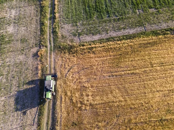 Una Vista Superior Las Tierras Agrícolas Las Máquinas Agrícolas — Foto de Stock