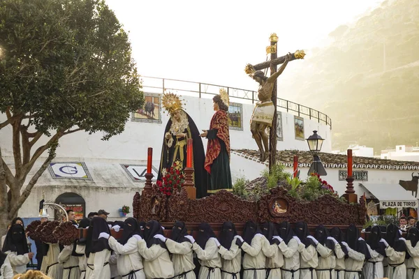 Mijas Spanje Apr 2015 Hooded Mannen Die Zweven Met Jezus — Stockfoto