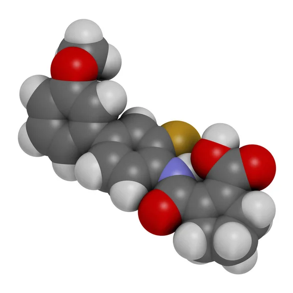 Vidofludimus Drug Molecules Dhodh Inhibitor 3D渲染 原子被表示为具有常规颜色编码的球体 — 图库照片