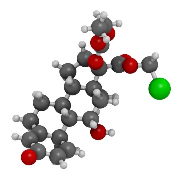 Loteprednol Etabonat Kortikosteroid Läkemedelsmolekyl Återgivning Atomer Representeras Som Sfärer Med — Stockfoto