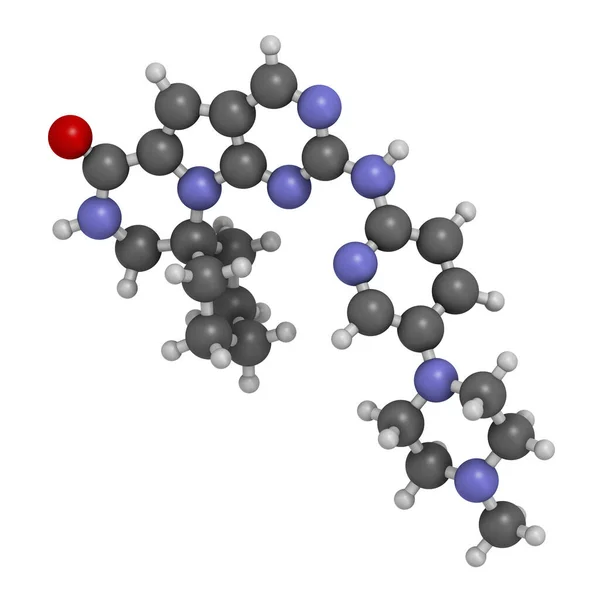 トリラシクリブ癌薬分子 3Dレンダリング 原子は従来のカラーコーディングを持つ球として表されます — ストック写真