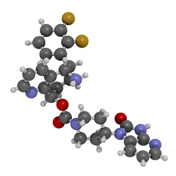 利默平偏头痛药物分子 3D渲染 原子被表示为具有常规颜色编码的球体 — 图库照片