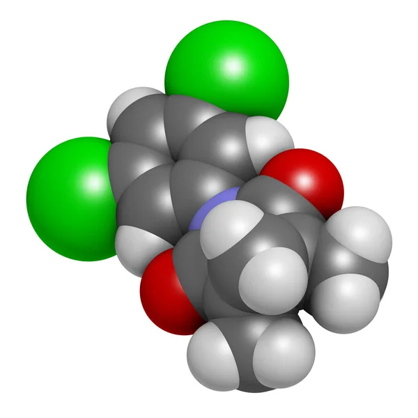 Molécula Pesticida Procimidona Renderização Átomos São Representados Como Esferas Com — Fotografia de Stock