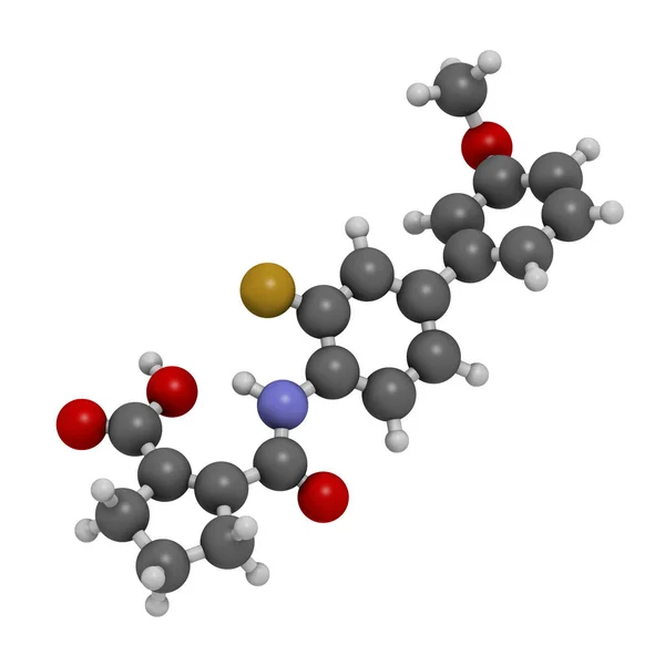 Vidofludimus Drug Molecules Dhodh Inhibitor 3D渲染 原子被表示为具有常规颜色编码的球体 — 图库照片