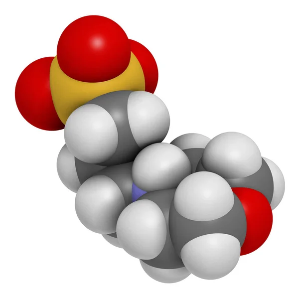 Mops緩衝剤分子 3Dレンダリング 原子は従来のカラーコーディングを持つ球として表されます — ストック写真