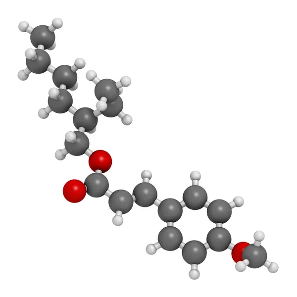 Octyl Methoxycinnamat Octinoxat Sonnenschutzmittel Molekül Rendering Atome Werden Als Kugeln — Stockfoto