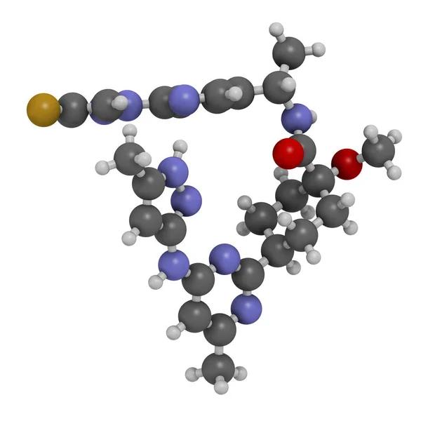 Pralsetinib Cancer Drug Molecule Rendering Atoms Represented Spheres Conventional Color — Stock Photo, Image