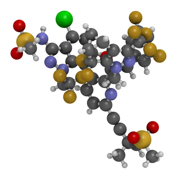 雷纳卡巴韦抗病毒药物分子 3D渲染 原子被表示为具有常规颜色编码的球体 — 图库照片