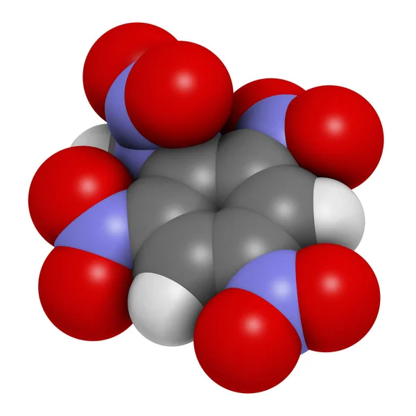 Тетріль Вибухова Молекула Візуалізація Атоми Представлені Сфери Звичайним Кольоровим Кодуванням — стокове фото
