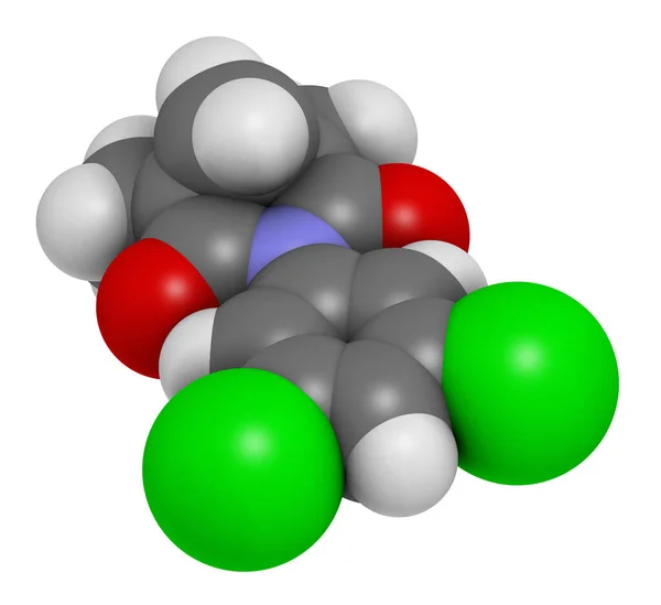 Μόριο Φυτοφαρμάκου Προκυμιδόνης Απόδοση Άτομα Εκπροσωπούνται Σφαίρες Συμβατικό Χρωματικό Κώδικα — Φωτογραφία Αρχείου