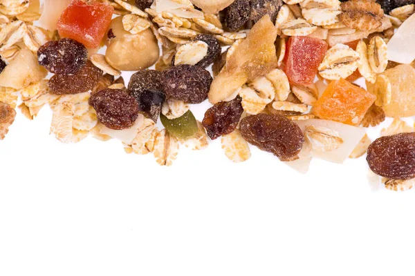 ナッツやドライフルーツとMuesli 健康的な朝食成分 — ストック写真