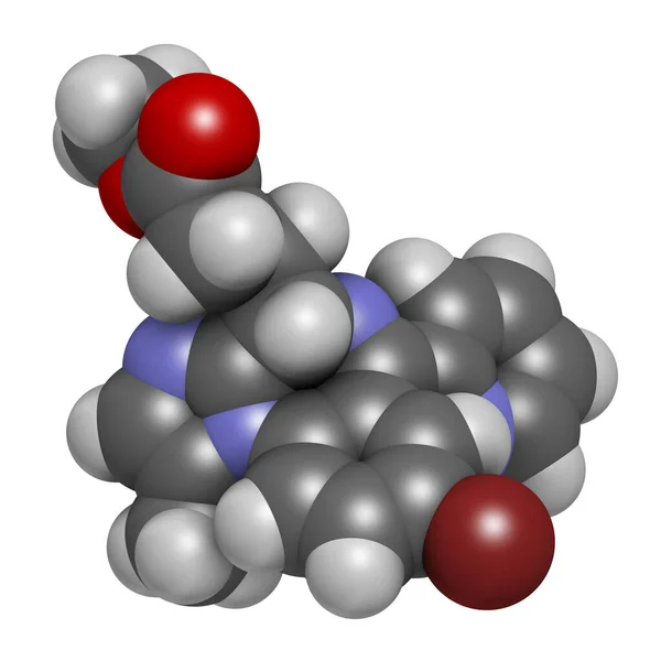 利咪唑安定药物分子 3D渲染 原子被表示为具有常规颜色编码的球体 — 图库照片