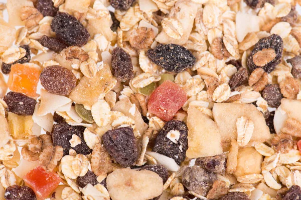 ナッツやドライフルーツとMuesli 健康的な朝食成分 — ストック写真