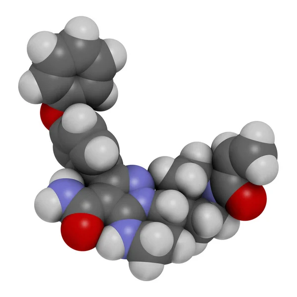 Zanubrutinib Cancer Drog Molekyl Återgivning Atomer Representeras Som Sfärer Med — Stockfoto