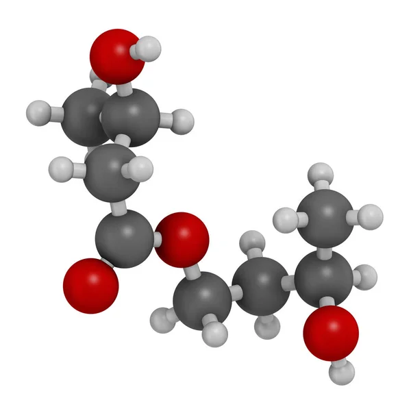 酮酯分子 出现在饮料中 以诱发酮症 3D渲染 原子被表示为具有常规颜色编码的球体 — 图库照片