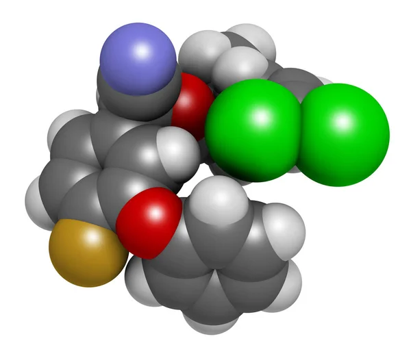 Molécula Insecticida Ciflutrina Representación Los Átomos Representan Como Esferas Con — Foto de Stock