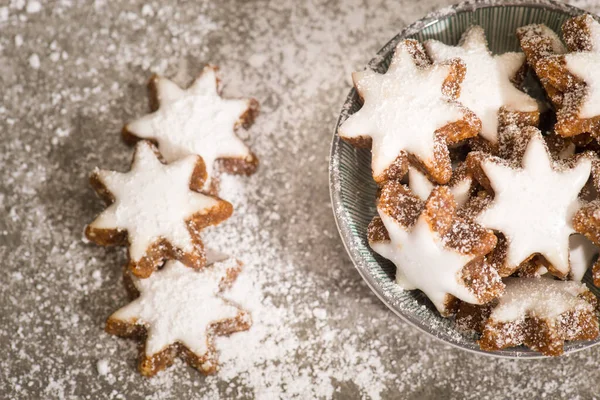 Estrelas Canela Biscoitos Natal Alemães Tradicionais Pão Gengibre Espaço Cópia — Fotografia de Stock