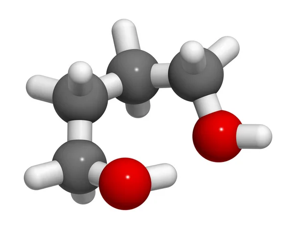 丁二醇溶剂和娱乐性药物分子 3D渲染 原子被表示为具有常规颜色编码的球体 — 图库照片