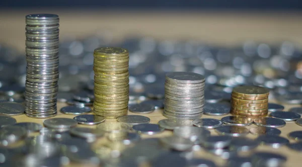 Ein Stapel Malaysischer Währung Ringgit Mry Von Münzen Aus Verschiedenen — Stockfoto