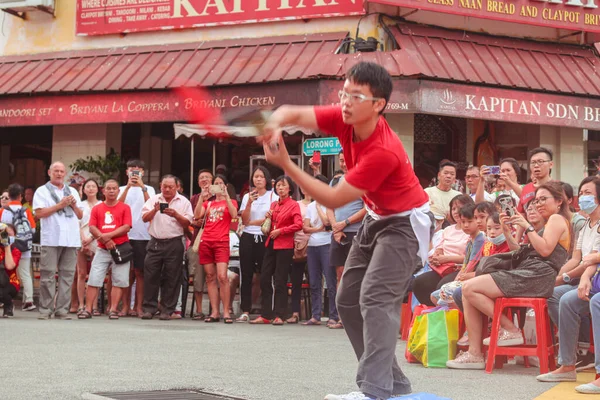 Georgetown Malasia 2020 Primer Plano Baile Lucha Tradicional Realizado Por — Foto de Stock