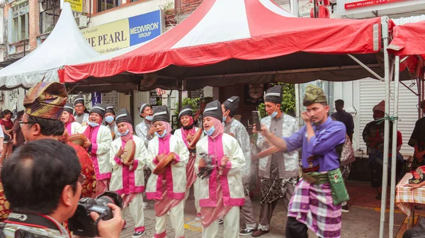 Malajská Taneční Hudební Skupina Ulici Kulturním Festivalu Georgetownu Malajsii — Stock fotografie