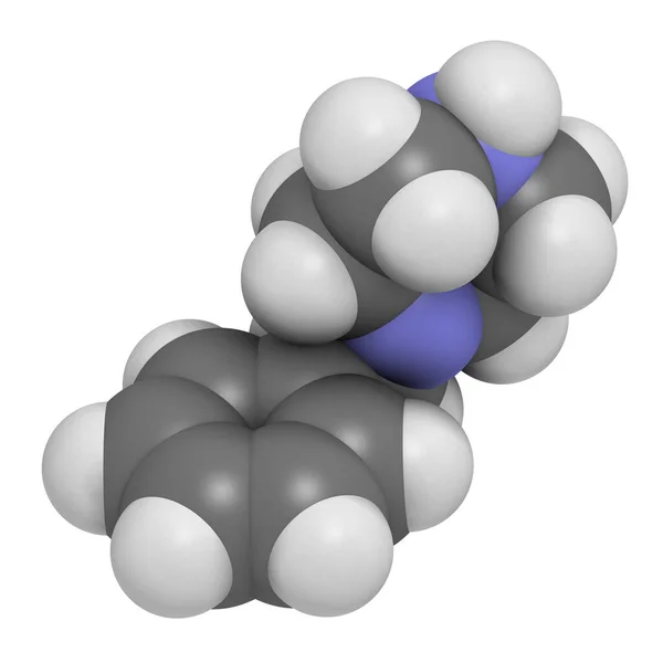 苯并吡嗪 Bzp 娱乐性药物分子 3D渲染 原子被表示为具有常规颜色编码的球体 — 图库照片