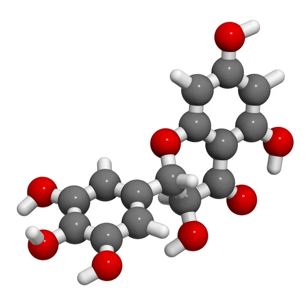 Dihydromyricetin Ampelopsin 漢方薬分子 3Dレンダリング 原子は従来のカラーコーディングを持つ球として表されます — ストック写真