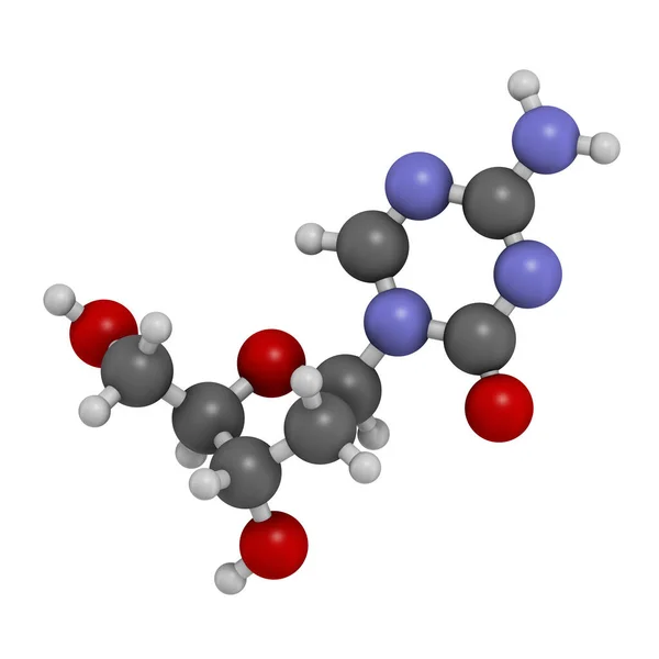 薬物分子を決定する 3Dレンダリング 原子は従来のカラーコーディングを持つ球として表されます — ストック写真