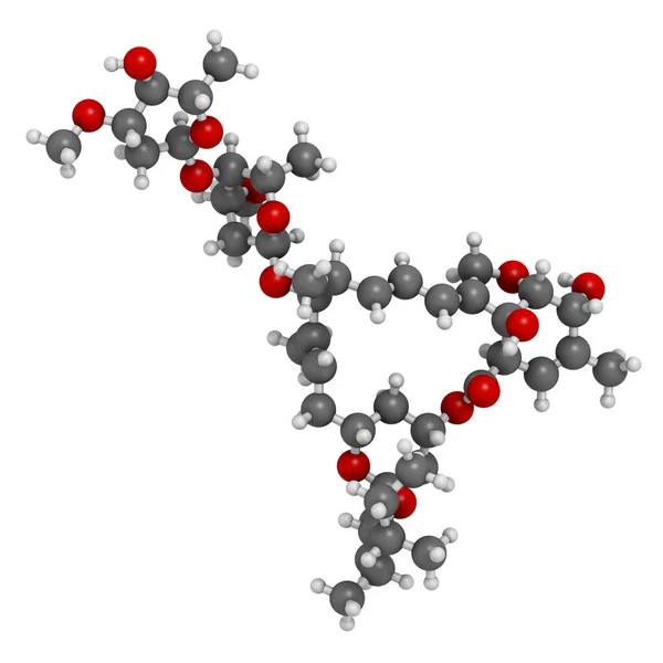 Abamectin杀虫剂分子 3D渲染 原子被表示为具有常规颜色编码的球体 — 图库照片