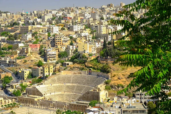 Város Amman Jordániában Kék Alatt Citadella — Stock Fotó