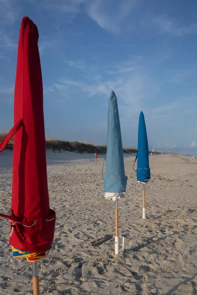 Kumlu Bir Sahilde Renkli Şemsiyelerin Dikey Görüntüsü — Stok fotoğraf