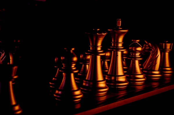 Chess Pieces Board Dark Background — Stock Photo, Image