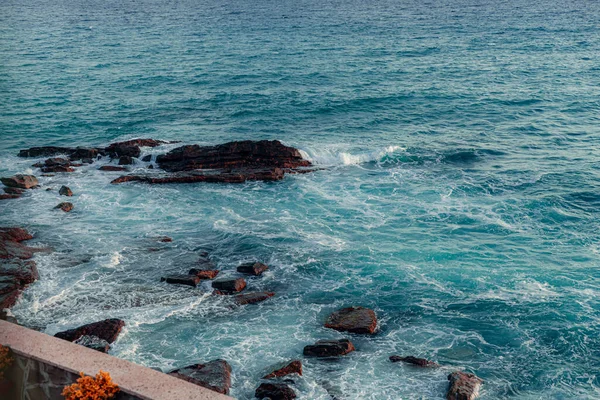 Azuurblauwe Zee Met Grote Golven Genua Italië — Stockfoto