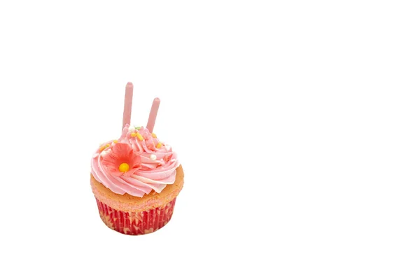 Tasty Pink Cupcake White Background — Stock Photo, Image