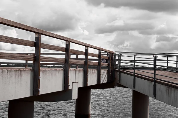 Large Pier Railings Cloudy Day — Stock Photo, Image