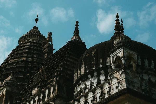 Malebný Pohled Chrám Khajuraho Pozadí Modré Oblohy Indii — Stock fotografie