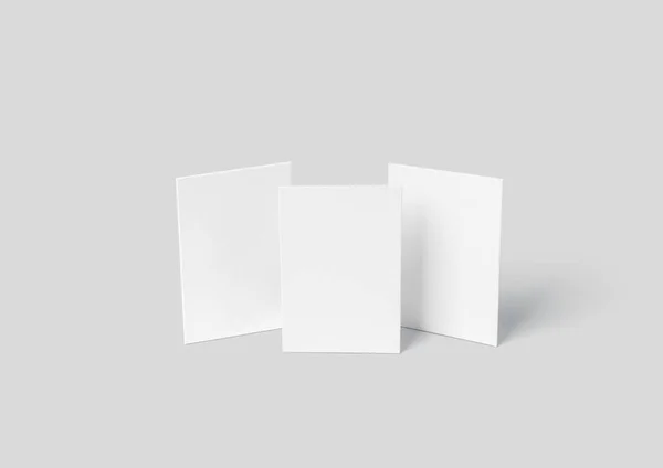 灰色の背景の前に3枚の白い紙を並べて3Dレンダリングしたもの — ストック写真