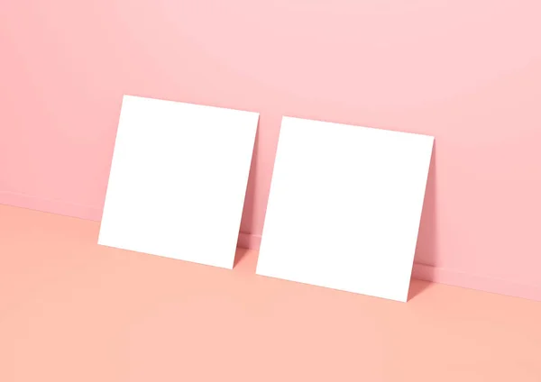 Μια Τρισδιάστατη Απόδοση Δύο Λευκών Κομματιών Τετράγωνου Χαρτιού Ακουμπισμένη Πάνω — Φωτογραφία Αρχείου