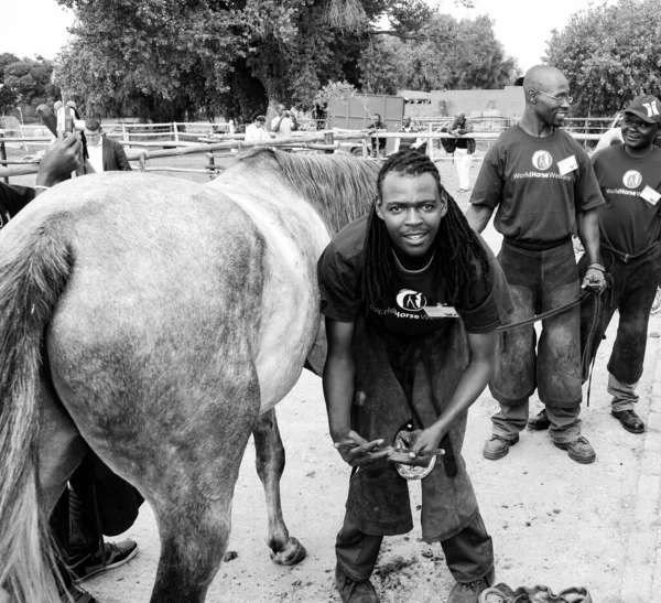 Johanesburg África Sul Janeiro 2021 Agricultor Realizando Manutenção Ferraduras Antigas — Fotografia de Stock